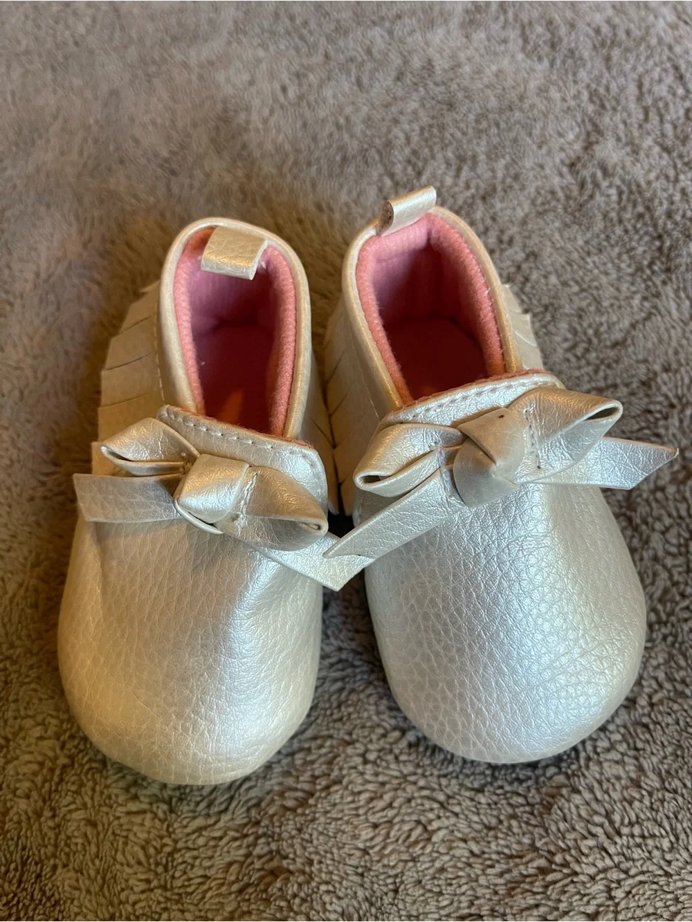 Carter's Metallic Cream Moccasins with Pink Interior and Bow Detail
